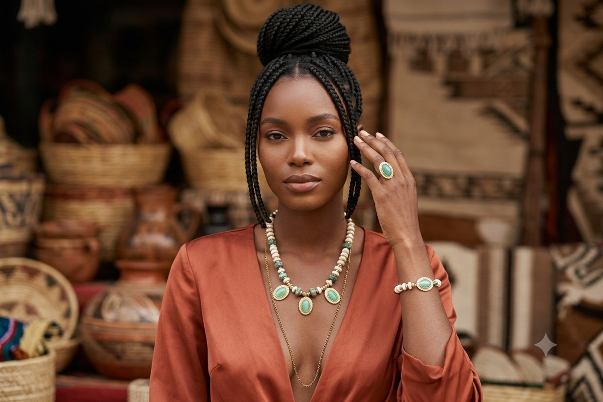 Malkia African Turquoise &bone statement Collar