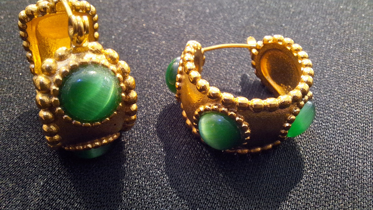 Malkia Emerald Cat’s Eye Huggie Hoops