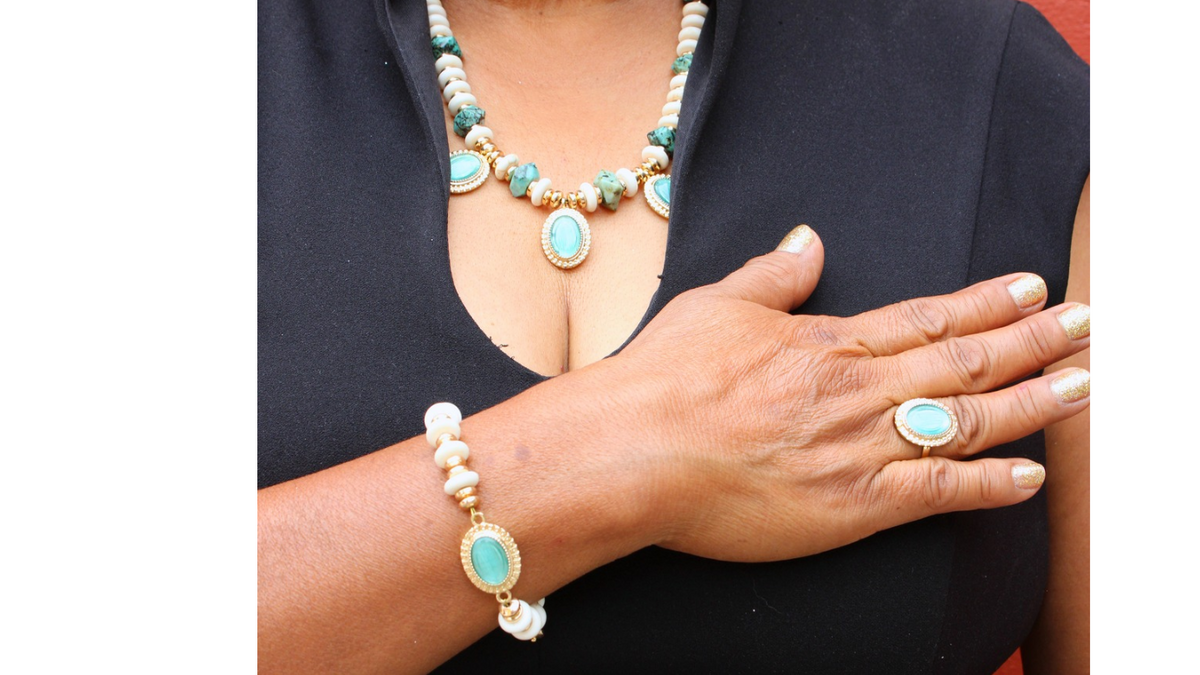 Malkia African Turquoise &bone statement Collar