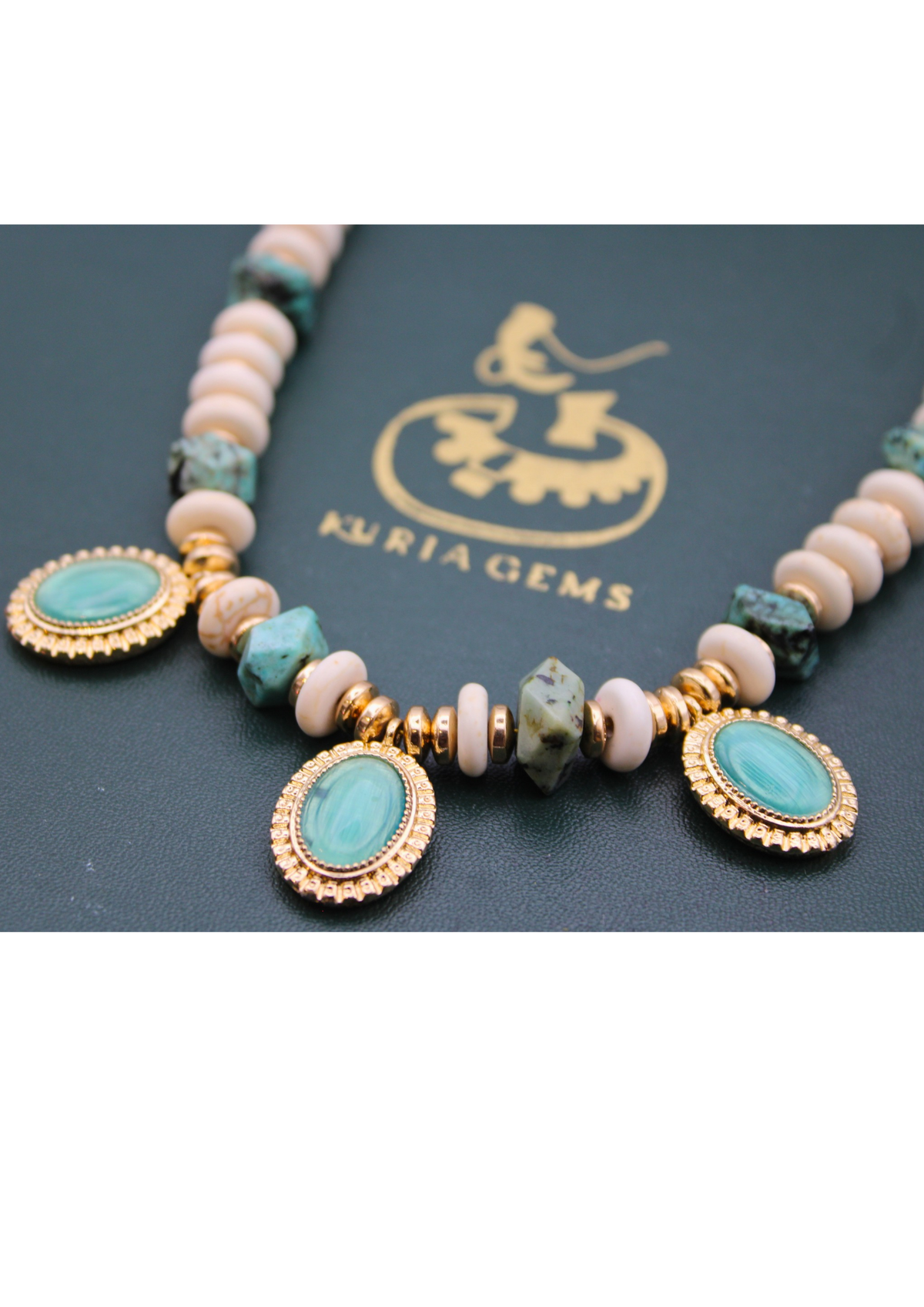 Malkia African Turquoise &bone statement Collar